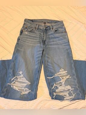 American Eagle Outfitters Light Blue Distressed Wide Leg Jeans